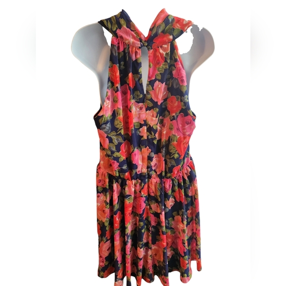 Boston Poper Navy Pink Floral V Neck Dress Size 16 - Picture 2 of 3